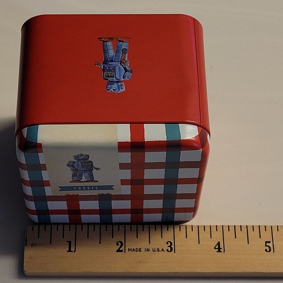 Fossil Watch Tin Retro Robot Plaid Vintage Style Collectible *Empty Tin Only* - Picture 8 of 16